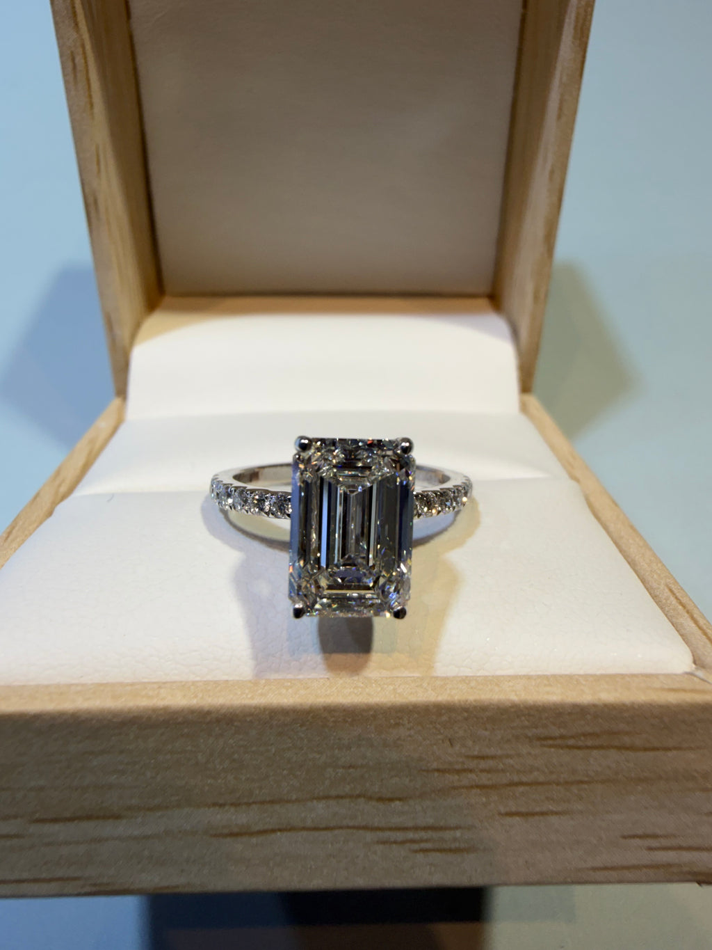 3.12 Carat Emerald shape lab Diamond Engagement Ring igi certified 14k White Gold
