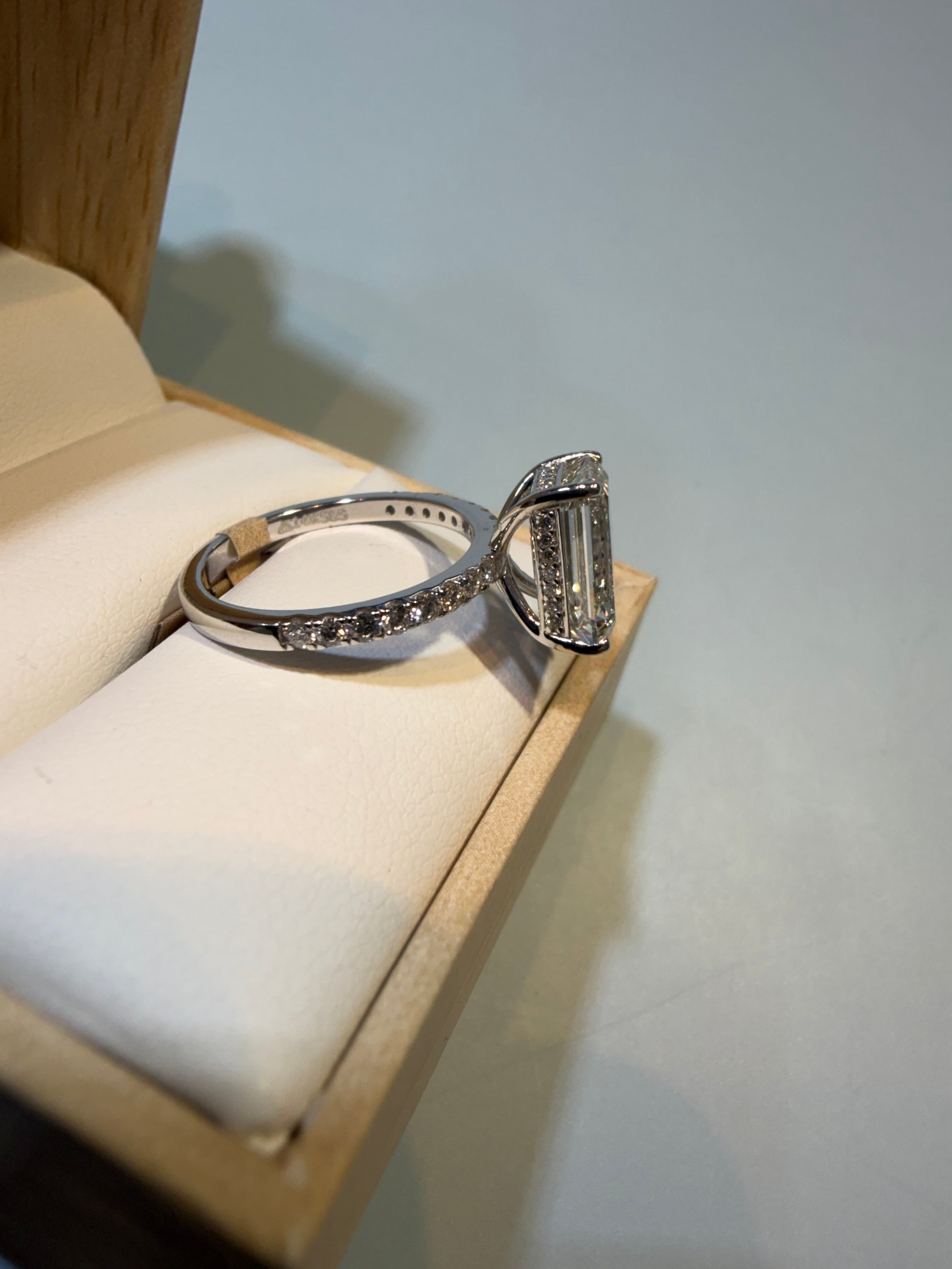 3.12 Carat Emerald shape lab Diamond Engagement Ring igi certified 14k White Gold