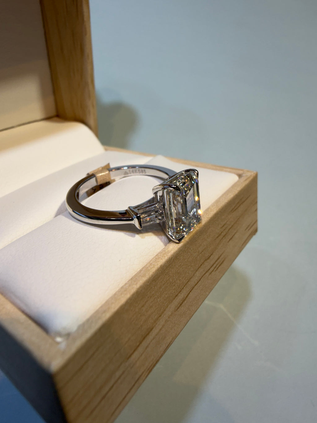 3.12 Carat Emerald shape lab Diamond Engagement Ring igi certified 14k White Gold