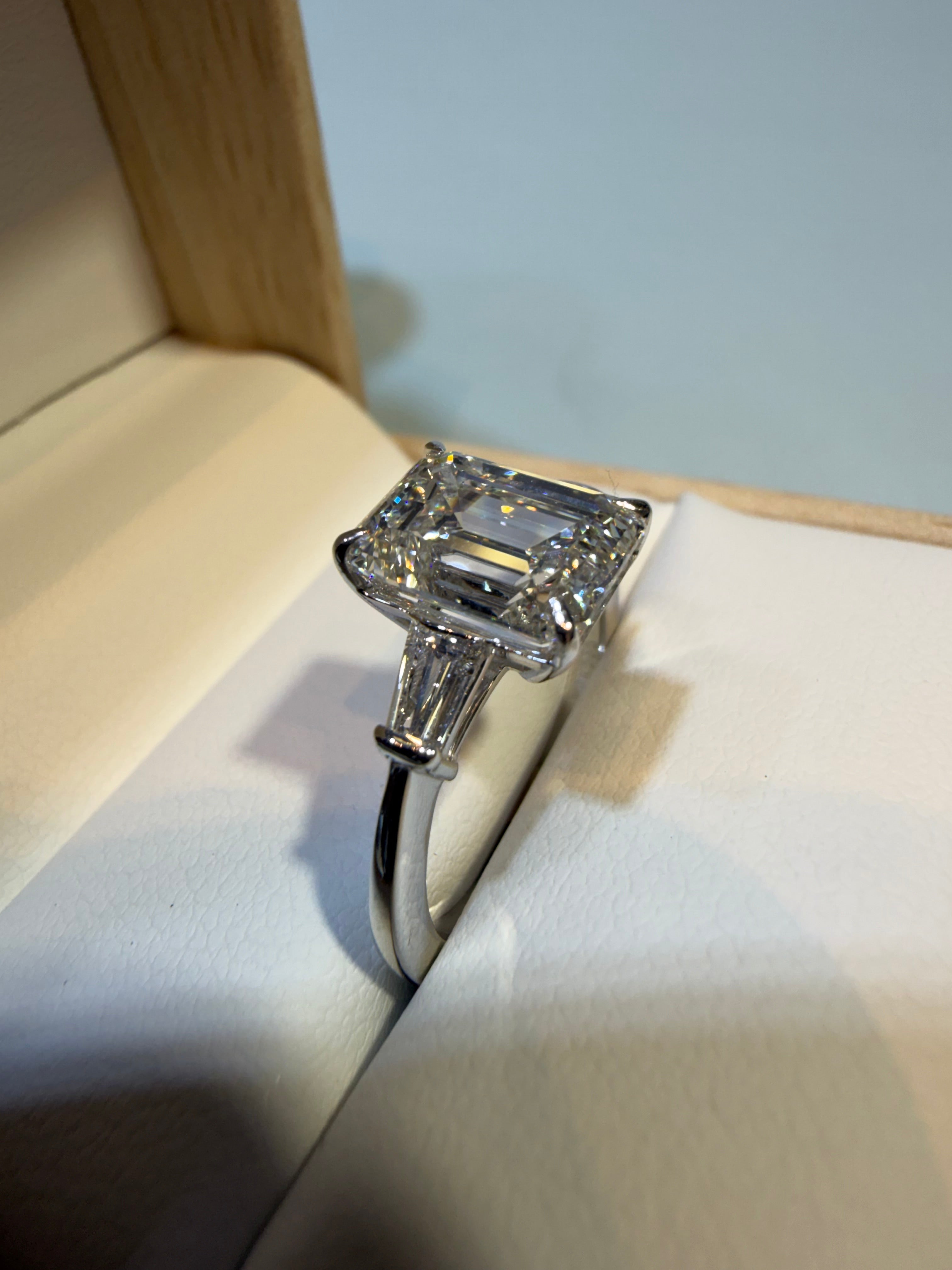 3.12 Carat Emerald shape lab Diamond Engagement Ring igi certified 14k White Gold