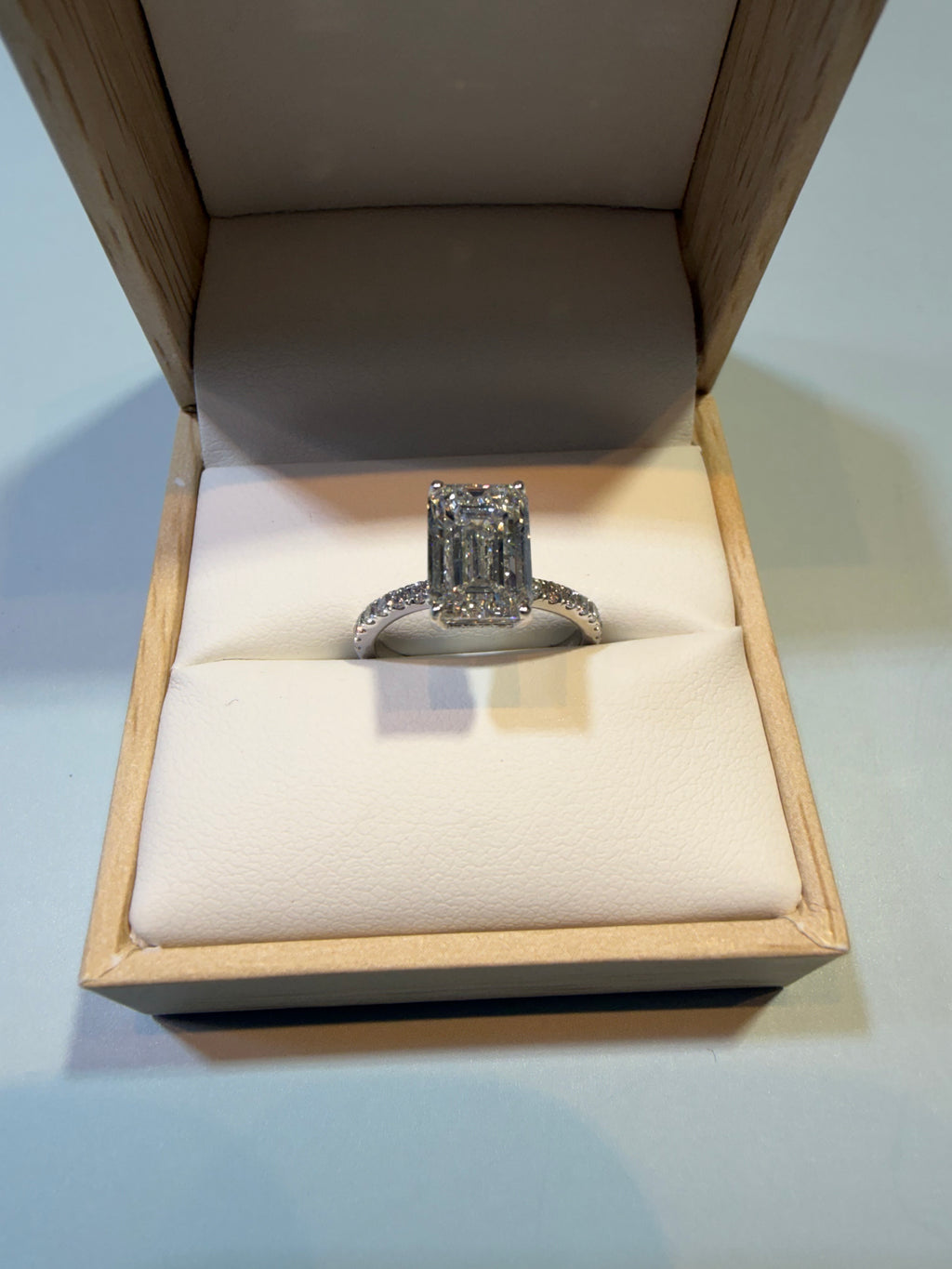 3.12 Carat Emerald shape lab Diamond Engagement Ring igi certified 14k White Gold