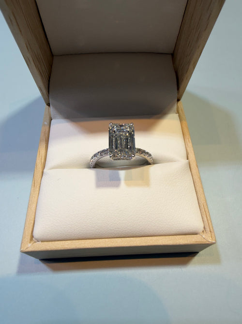 3.12 Carat Emerald shape lab Diamond Engagement Ring igi certified 14k White Gold