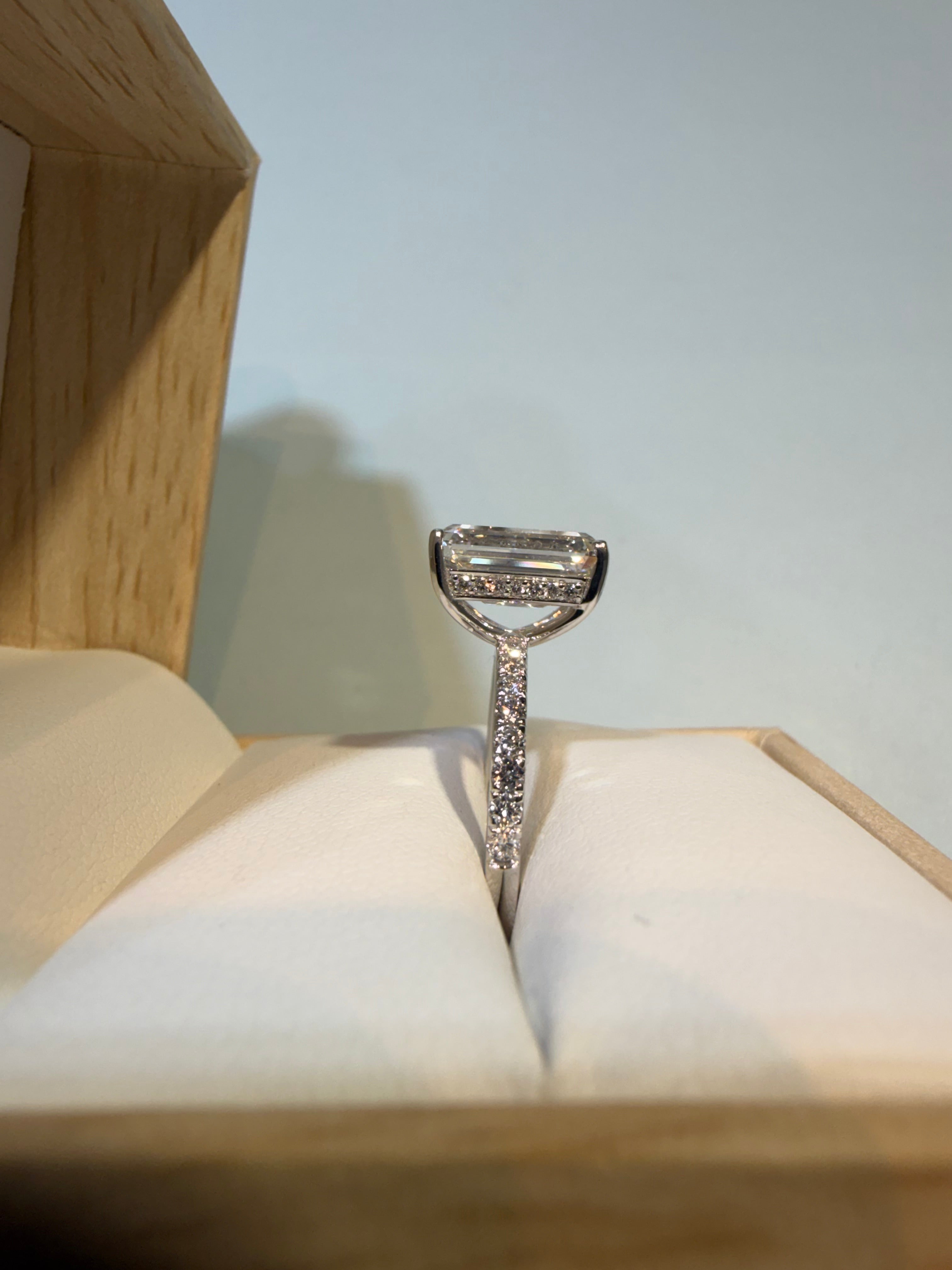 3.12 Carat Emerald shape lab Diamond Engagement Ring igi certified 14k White Gold