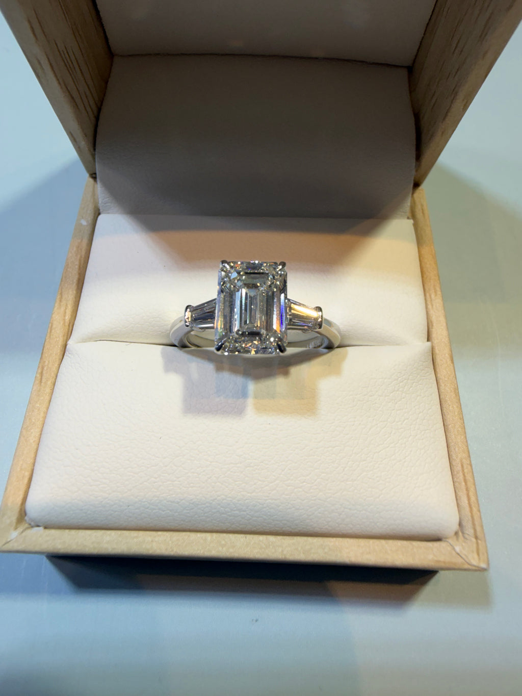 3.12 Carat Emerald shape lab Diamond Engagement Ring igi certified 14k White Gold